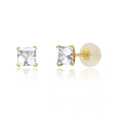 Max + Stone 14k White Or Yellow Gold Square Princess Cut 4mm Gemstone Stud Earrings In Silver