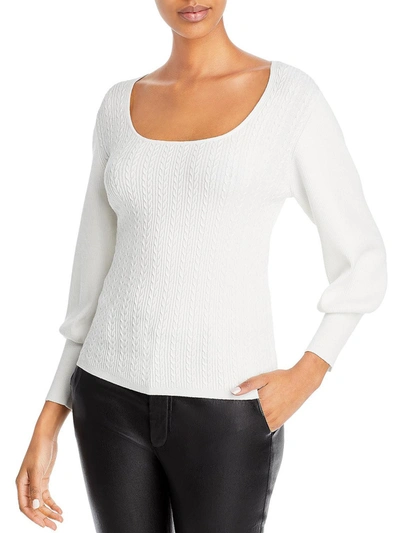 T Tahari Womens Cable Knit Boatneck Pullover Top In White