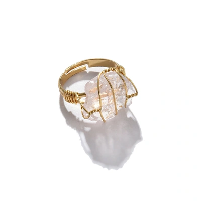 Sohi Gold-plated Pink Stone-studded Finger Ring In Silver
