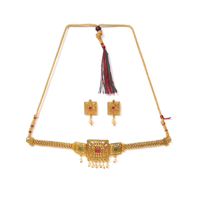 Sohi Women Gold-plated Stone Studded Jewellery Set In Red