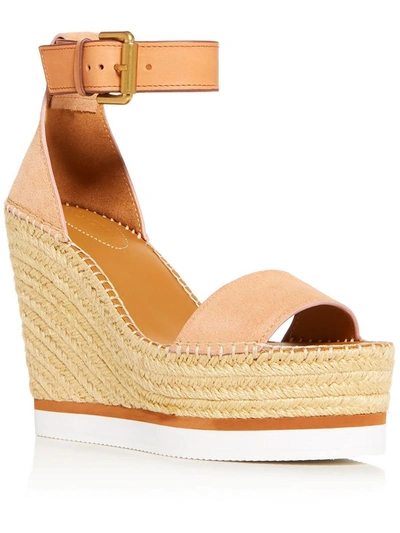 See By Chloé Glyn Womens Suede Ankle Strap Wedge Sandals In Pink