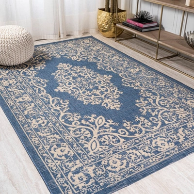 Jonathan Y Galon Filigree Indoor/outdoor Area Rug In Blue