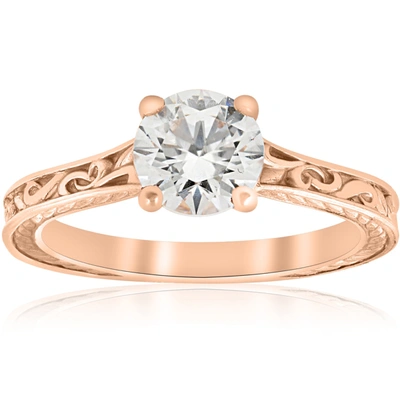 Pompeii3 1ct Diamond Solitaire 14k Rose Gold Vintage Engagement Ring Art Deco Filigree In Multi