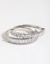 Lovisa Rhodium Rectangle And Square Stone 2-pack Rings In Silver
