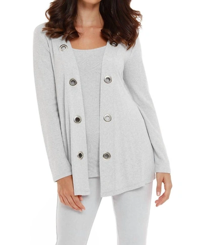 French Kyss Juliana Kashmira Open Grommet Cardigan In Gray In Grey