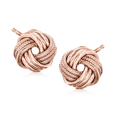 Ross-simons 14kt Rose Gold Textured And Polished Love Knot Stud Earrings In Pink