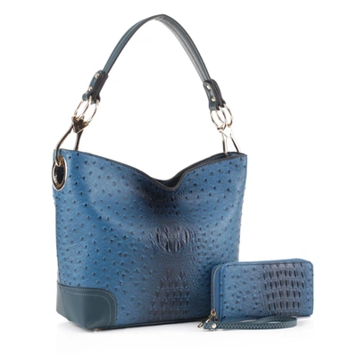 Mkf Collection By Mia K Wandy Soft Vegan Leather Hobo & Wallet Set In Blue