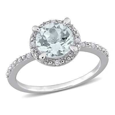 Mimi & Max 1 1/7ct Tgw Aquamarine And Diamond Accent Halo Ring In Sterling Silver In Blue