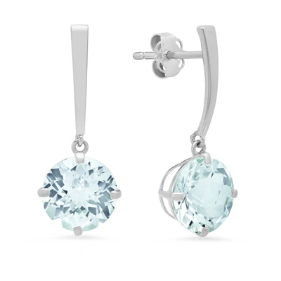 Max + Stone 14k White Gold Solitaire Round-cut Gemstone Drop Earrings (8mm) In Silver