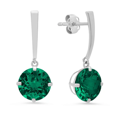 Max + Stone 14k White Gold Solitaire Round-cut Gemstone Drop Earrings (8mm) In Green