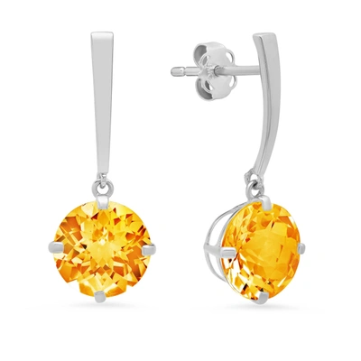Max + Stone 14k White Gold Solitaire Round-cut Gemstone Drop Earrings (8mm) In Yellow