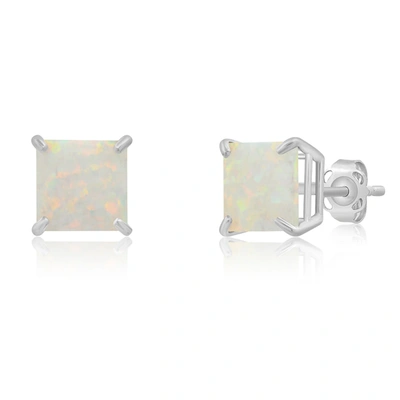Max + Stone 14k White Gold Solitaire Princess-cut Gemstone Stud Earrings (7mm)