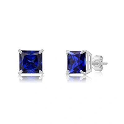 Max + Stone 14k White Gold Solitaire Princess-cut Gemstone Stud Earrings (7mm) In Black