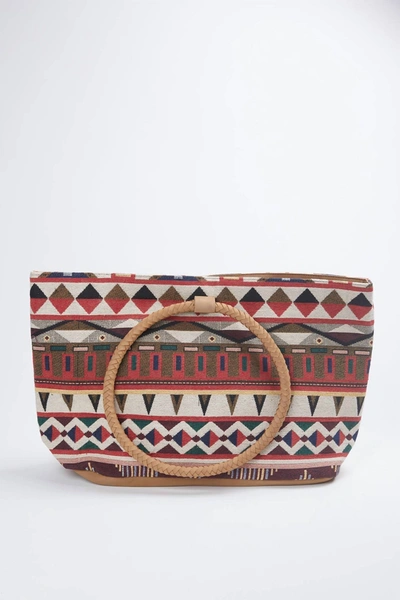 Ethnique Tulum Handloom Leather Tote In Red In Multi