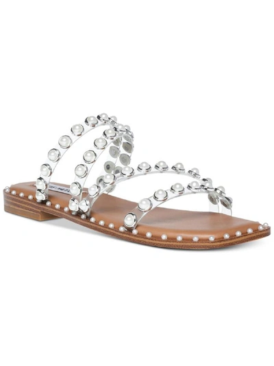 Steve Madden Skyler Womens Embellished Square Toe Flat Sandals In Silver