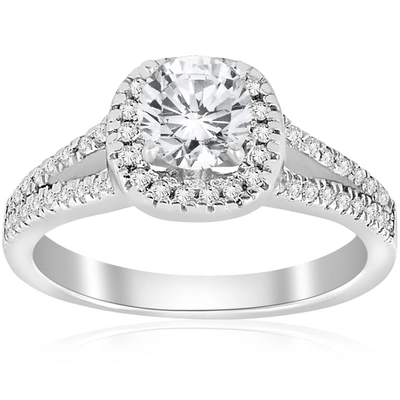 Pompeii3 3/4ct Cushion Halo Diamond Engagement Ring Split Shank 14k White Gold In Multi