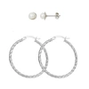 Max + Stone Sterling Silver 5mm Pearl And Twisted Hoop Earrings Set In Silver