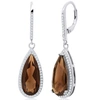 Max + Stone Pear Cut Gemstone Quartz And White Topaz Halo Dangle Leverback Earrings In Sterling Silver (18x8mm) In White