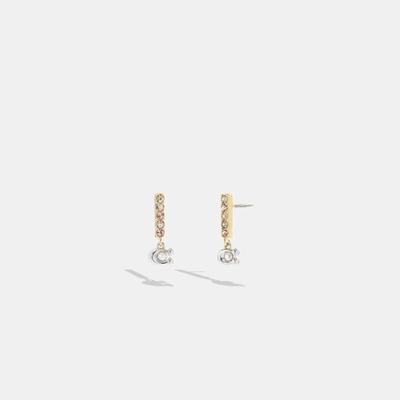 Coach Outlet Signature Pavé Bar Huggie Earrings In Gold
