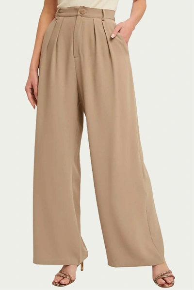 Bluivy Pleated Wide-leg Pants In Mushroom In Brown