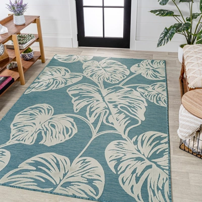 Jonathan Y Tobago High-low Two-tone Monstera Leaf Light Green/ivory Runner Rug
