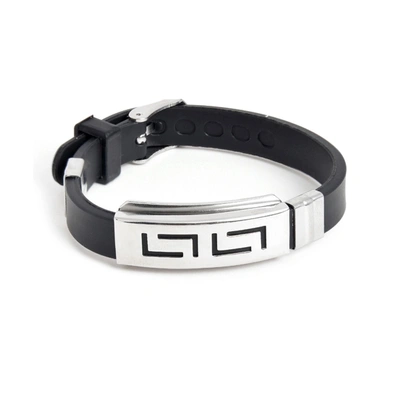 Sohi Stainless Steel Interlock Designer Bracelet In Black