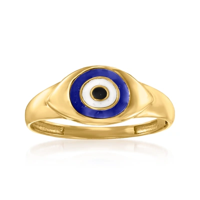 Canaria Fine Jewelry Canaria 10kt Yellow Gold Evil Eye Ring With Multicolored Enamel In Blue