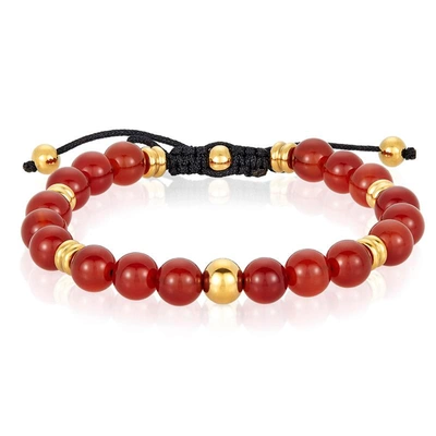 Crucible Jewelry Crucible Los Angeles 8mm Red Agate And Gold Ip Stainless Steel Beads On Adjustable Cord Tie Bracelet