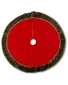 K & K INTERIORS , INC. 48IN RED CABLE KNIT TREE SKIRT WITH BROWN FUR TRIM