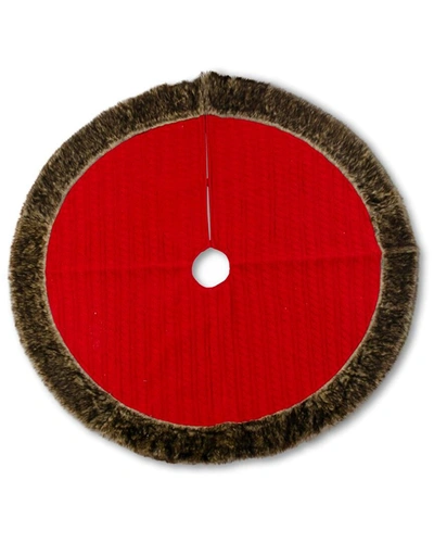 K & K Interiors K&k Interiors, Inc. 48in Red Cable Knit Tree Skirt With Brown Fur Trim