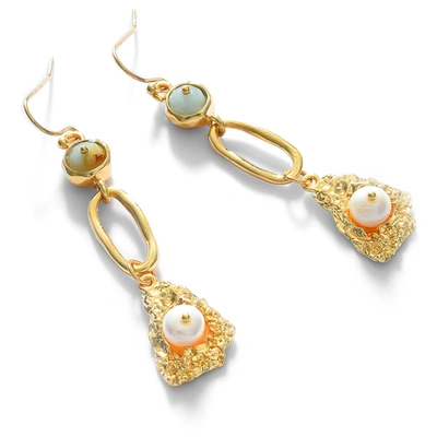 Sohi Gold Plated Pearl Beaded Drop Earring In Silver