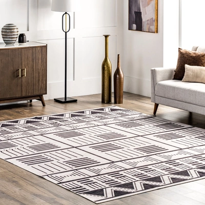 Nuloom Evia Tribal Stripes Machine Washable Area Rug In Grey