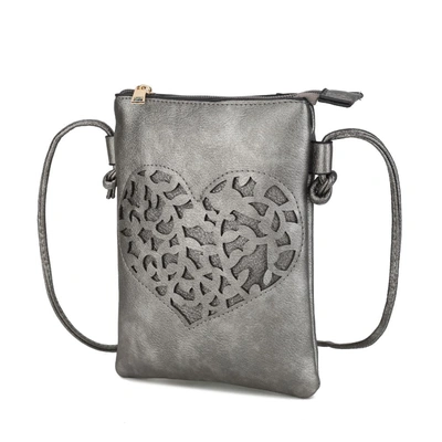 Mkf Collection By Mia K Heartly Vegan Leather Small Crossbody Handbag In Silver