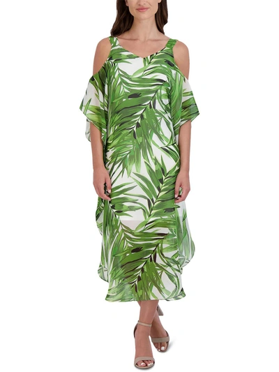 Signature By Robbie Bee Womens Printed Cold-shoulder Midi Dress In Green