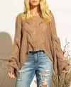 BESTTO CROPPED CABLE-KNIT SWEATER IN TAUPE