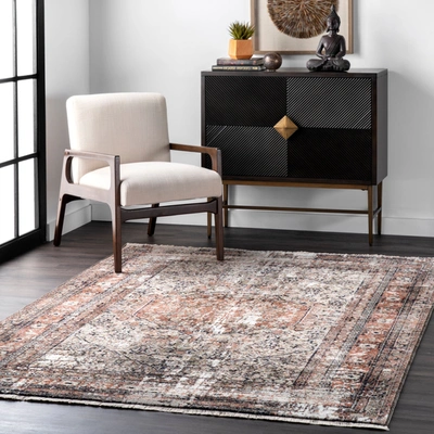 Nuloom Charvi Distressed Medallion Fringe Area Rug In Multi