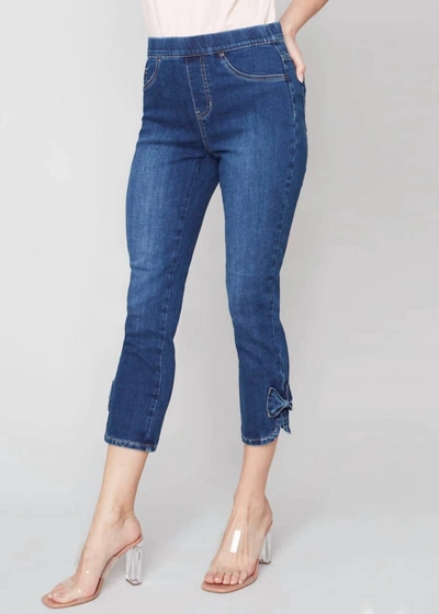 Charlie B Pull On Jean With Hem Bow In Indigo In Blue