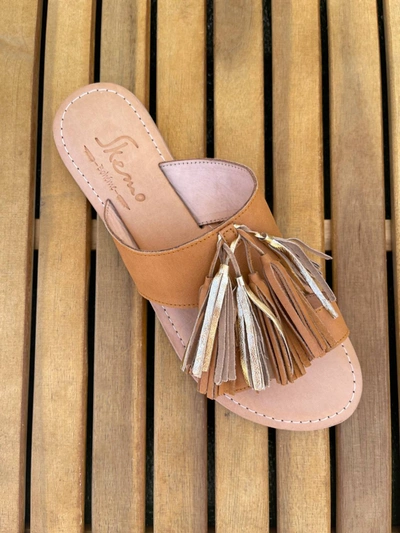 Skemo Tassel Slide Sandals In Camel W/ Gold In Brown