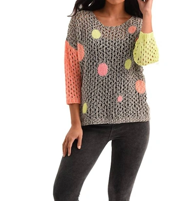 French Kyss Bubbles Crochet Top In Black Multi In Grey