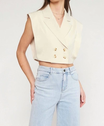 Entro Double Breasted Cropped Vest In Natural In Beige