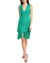 Herve Leger V Neck Gracie Midi Fringed Dress In Green