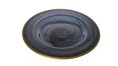 Classic Touch Decor Set Of 4 Black Alabaster Salad Plates W Gold-scalloped 8.75"d