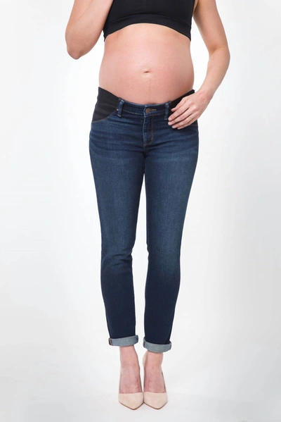 Nom Maternity Chelsea Maternity Denim Ankle Jeans Under The Belly Side Panel In Dark Wash In Blue