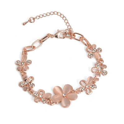 Sohi Women Rose Silver-toned Gold-plated Link Bracelet In Pink