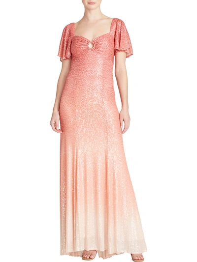 Theia Womens Sequined Maxi Evening Dress In Pink