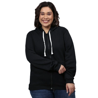 Instafab Plus Women Full Sleeve Hooded Sweatshirt In Black