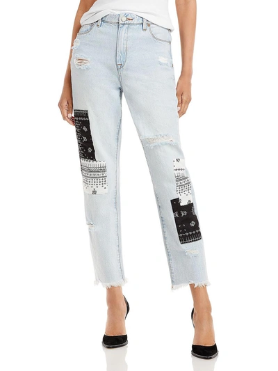 BLANKNYC WOMENS PATCHWORK CUTOFF ANKLE JEANS