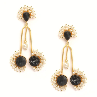 Sohi Druzy Stone Handmade Beaded Matt Golden Big Earrings In Black