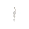 Lovisa Rhodium Surgical Steel Cubic Zirconia Three Flower Belly Bar In Silver