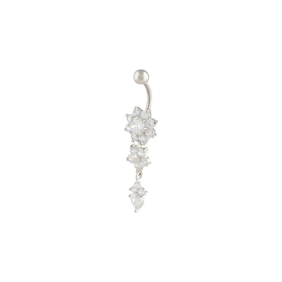 Lovisa Rhodium Surgical Steel Cubic Zirconia Three Flower Belly Bar In Silver